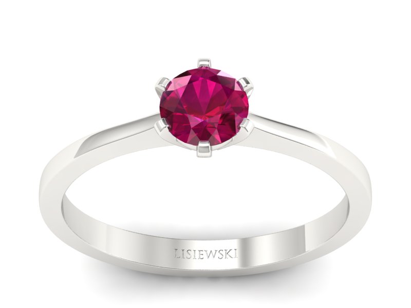 Złoty pierścionek z rubinem białe złoto - p15003br