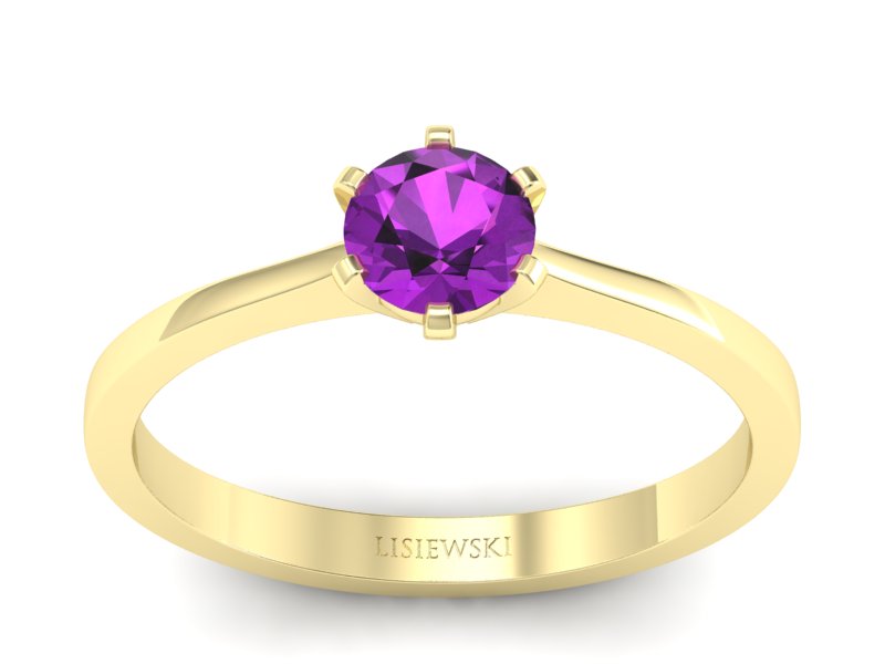 Złoty pierścionek z ametystem żółte złoto - p15003zat