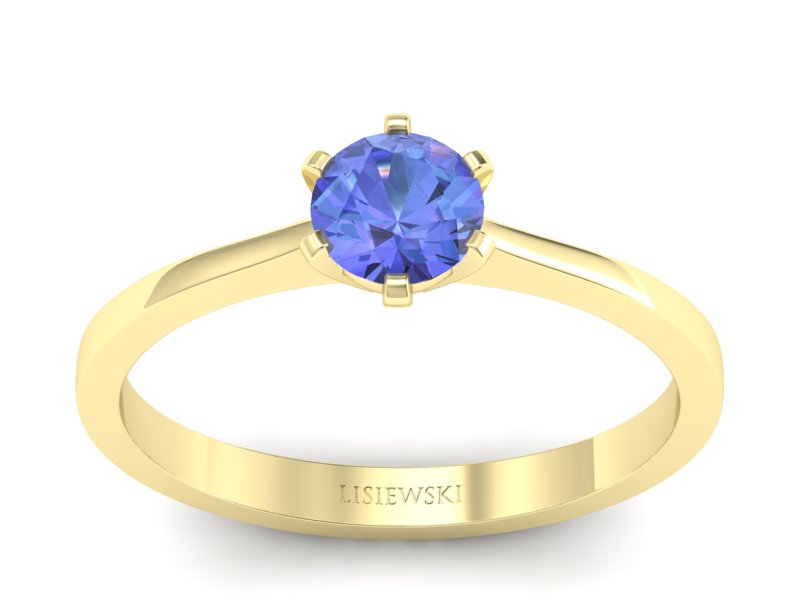 Złoty pierścionek z tanzanitem żółte złoto - p15003zt