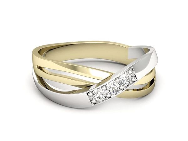 Pierścionek z diamentami żółte i białe złoto 585 - P15005bz