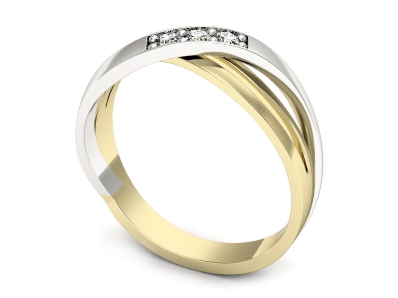 Pierścionek z diamentami żółte i białe złoto - P15005bz — zdjęcie 3