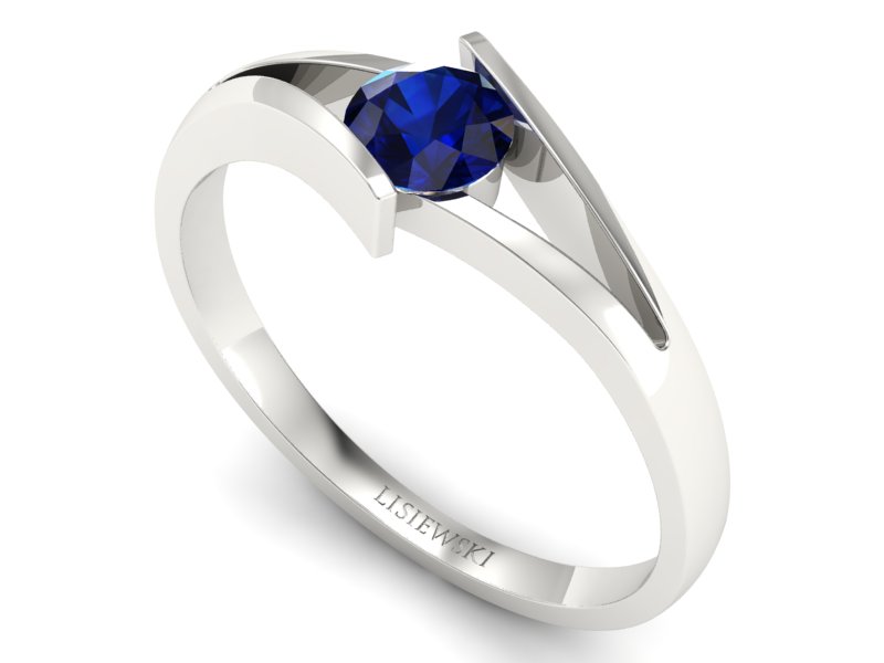 Złoty pierścionek z szafirem białe złoto - P15006bsz — zdjęcie 3