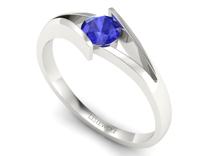 Złoty pierścionek z szafirem białe złoto - P15006bszc — zdjęcie 3