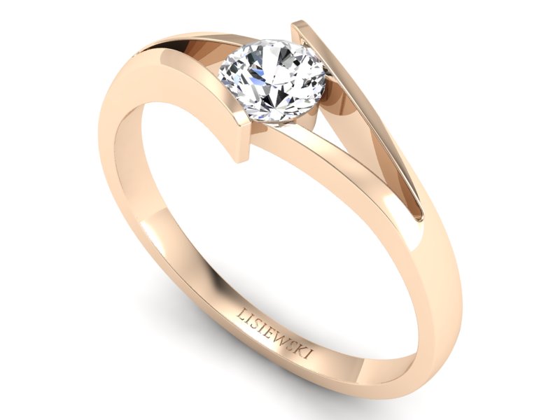Złoty pierścionek z brylantem różowe złoto - P15006c — zdjęcie 3