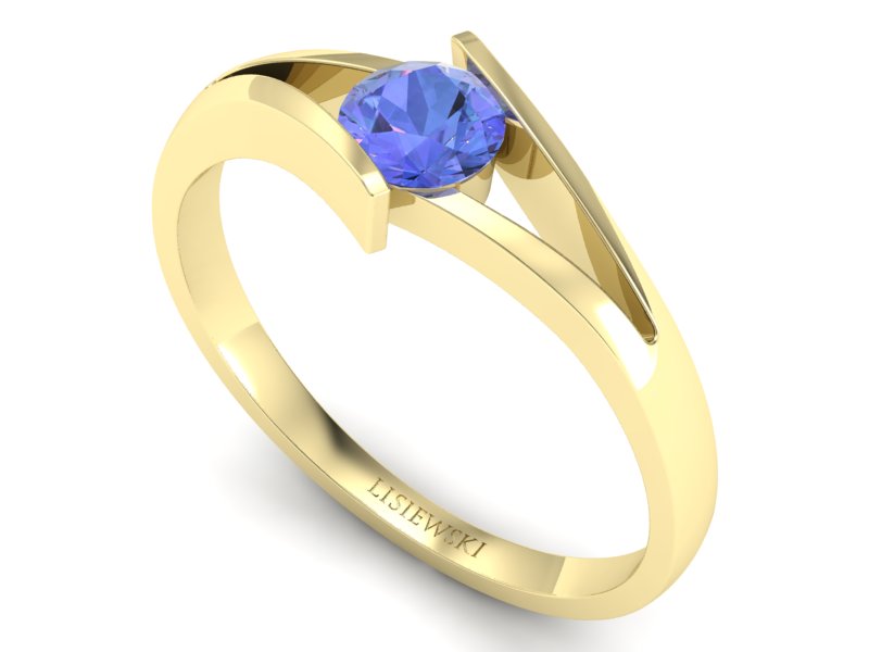 Złoty pierścionek z tanzanitem żółte złoto - P15006zt — zdjęcie 3