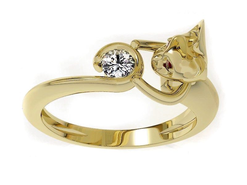 Złoty pierścionek z brylantami i rubinami - P15007zr — zdjęcie 3