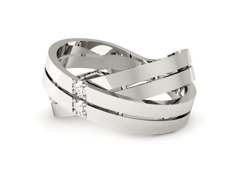 Złoty pierścionek z brylantami białe złoto - P15008b — zdjęcie 3