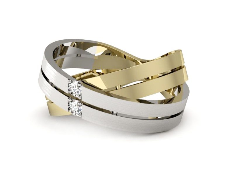 Pierścionek z brylantami białe i żółte złoto - P15008bz — zdjęcie 3