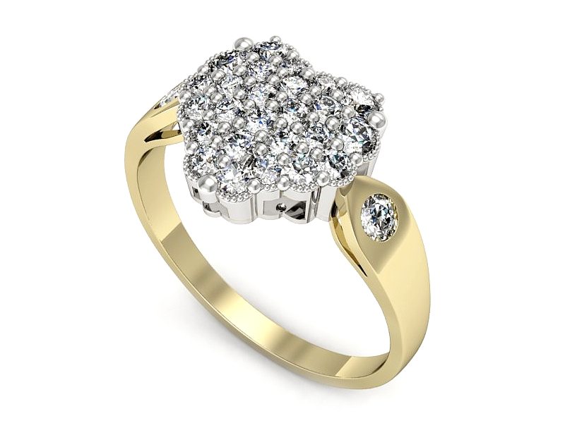 Pierścionek z diamentami żółte i białe złoto - P15009bz