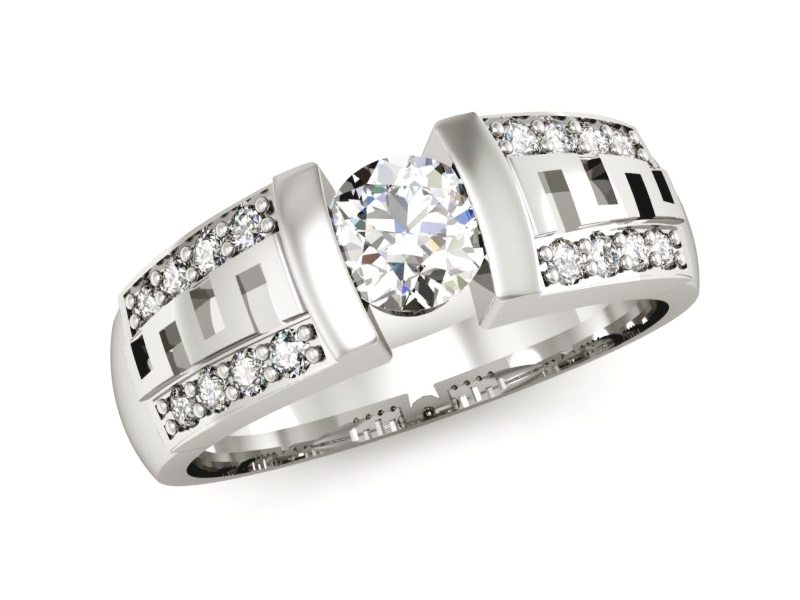 Złoty pierścionek z diamentem i brylantami - P15010bbr_SI_G