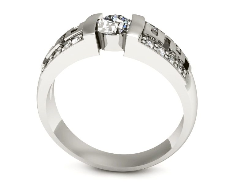 Złoty pierścionek z diamentem i brylantami - P15010bbr_SI_G — zdjęcie 3