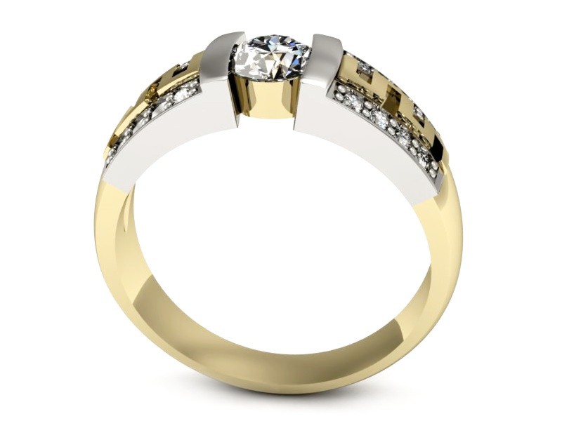 Pierścionek z diamentami żółte białe złoto - P15010zb_SI_H — zdjęcie 3