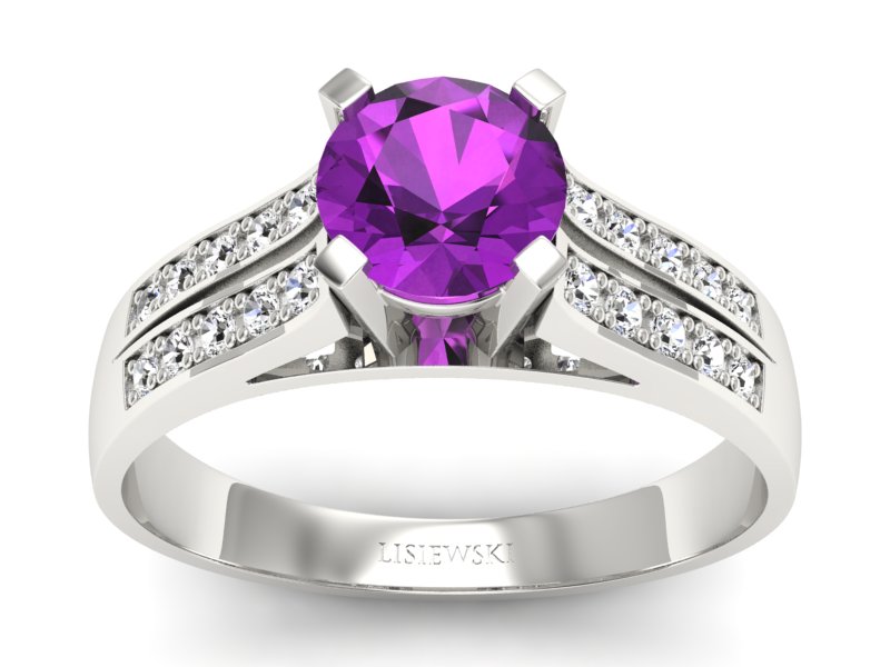 Złoty pierścionek z ametystem i brylantami - p15011bat