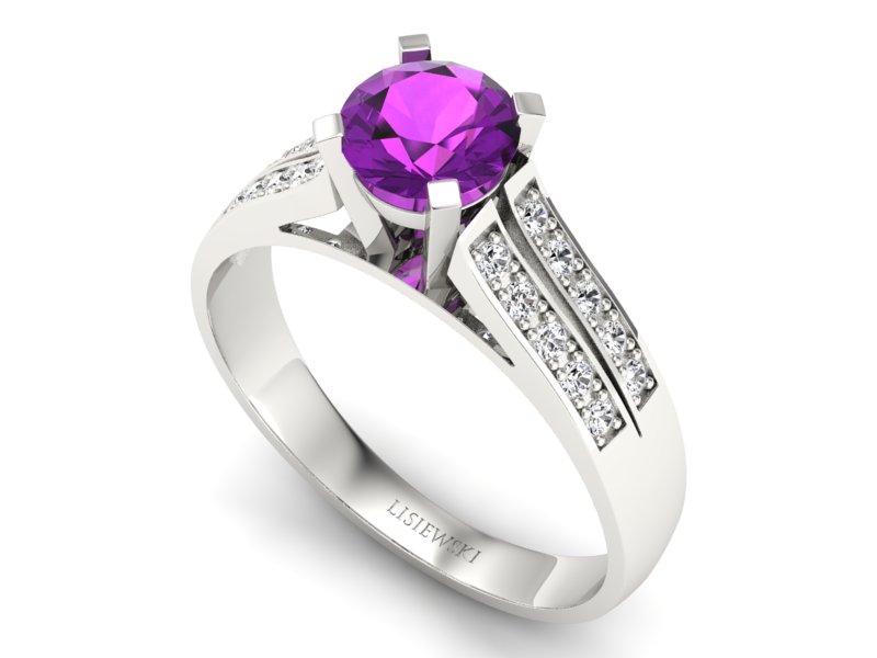 Złoty pierścionek z ametystem i brylantami - p15011bat — zdjęcie 3