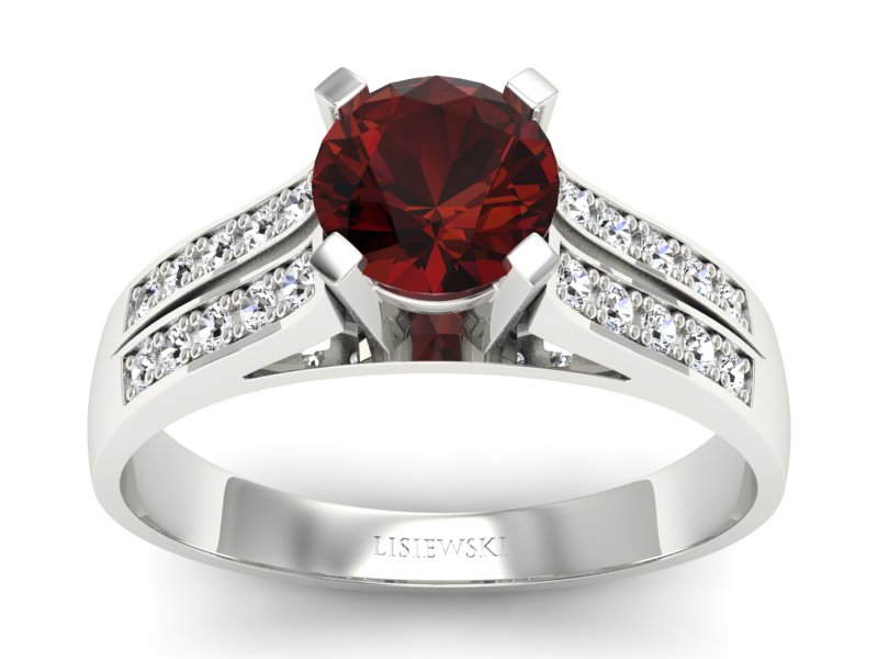 Pierścionek białe złoto z granatem i brylantami - p15011bgr