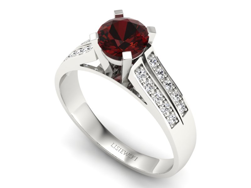 Pierścionek białe złoto z granatem i brylantami - p15011bgr — zdjęcie 3