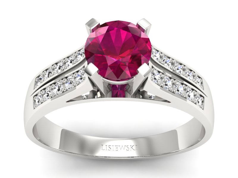 Pierścionek z rubinem i brylantami białe złoto - p15011br