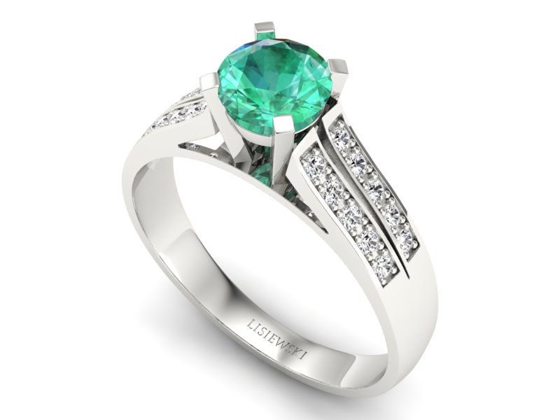 Złoty pierścionek ze szmaragdem i brylantami - p15011bsm — zdjęcie 3