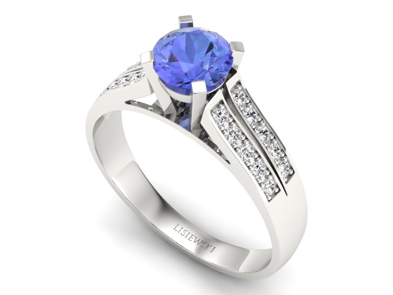 Pierścionek zaręczynowy z tanzanitem z brylantami - p15011bt — zdjęcie 3