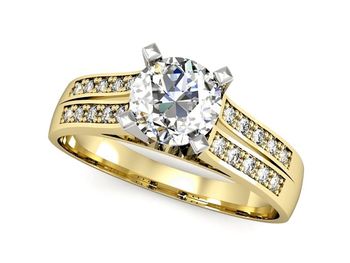 Pierścionek z diamentami żółte i białe złoto 585 - P15011zb - 1