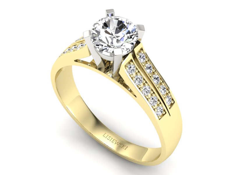 Pierścionek z diamentami żółte i białe złoto - P15011zb — zdjęcie 3