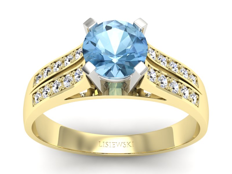 Pierścionek topaz i brylanty białe i żółte złoto - p15011zba