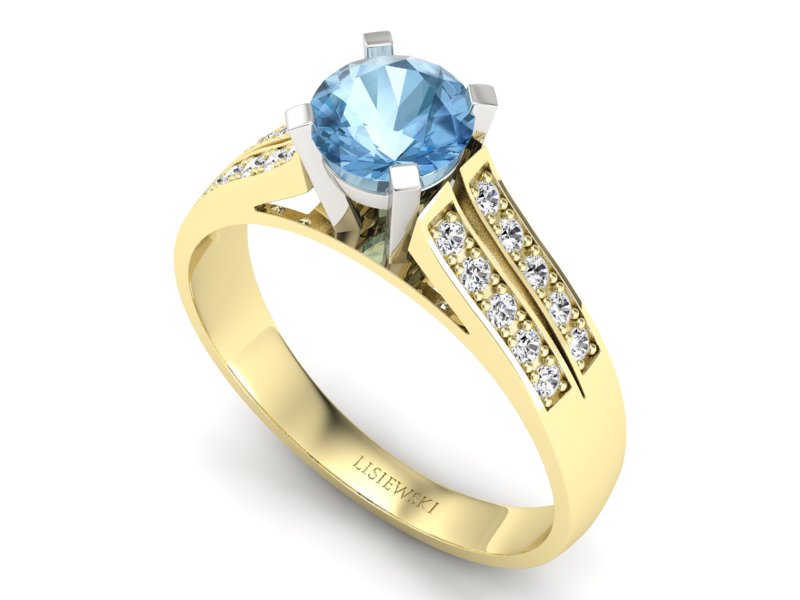 Pierścionek topaz i brylanty białe i żółte złoto - p15011zba — zdjęcie 3