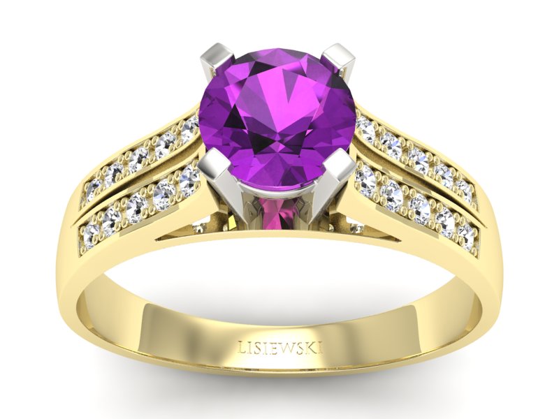 Pierścionek z ametystem i brylantem - p15011zbat