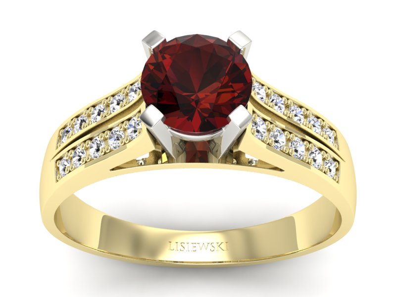 Pierścionek z granatem i brylantami - p15011zbgr