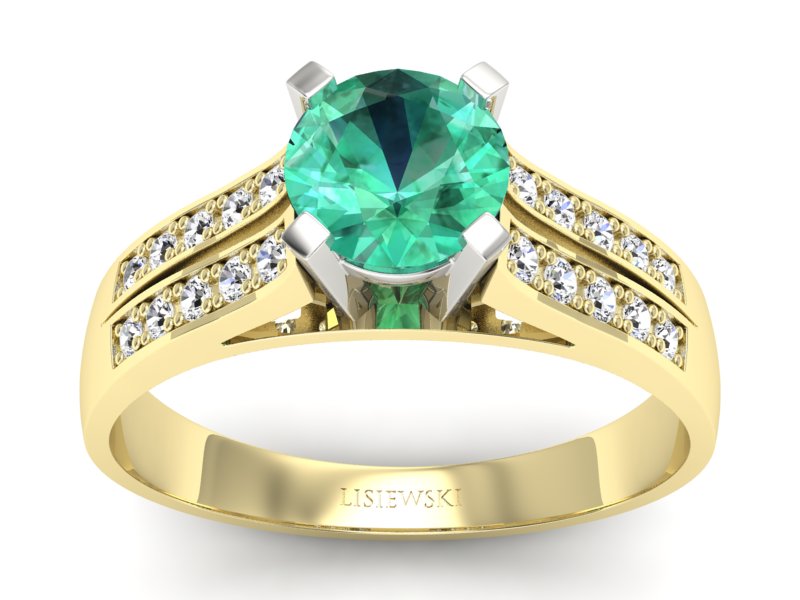 Złoty pierścionek ze szmaragdem z brylantami - p15011zbsm