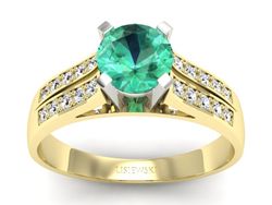 Złoty pierścionek ze szmaragdem z brylantami - p15011zbsm