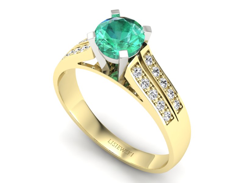 Złoty pierścionek ze szmaragdem z brylantami - p15011zbsm — zdjęcie 3