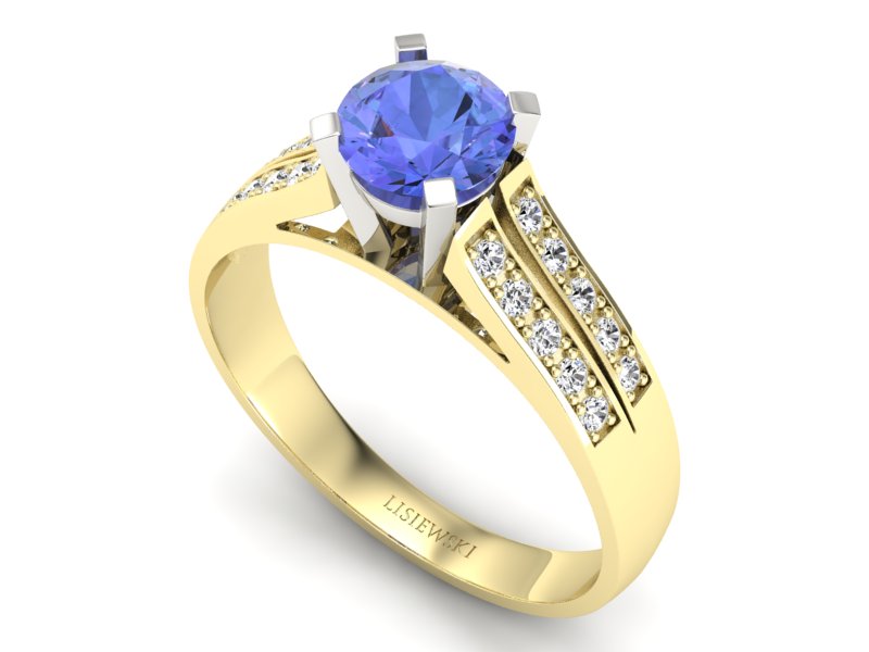 Pierścionek zaręczynowy z tanzanitem i diamentem - p15011zbt — zdjęcie 3