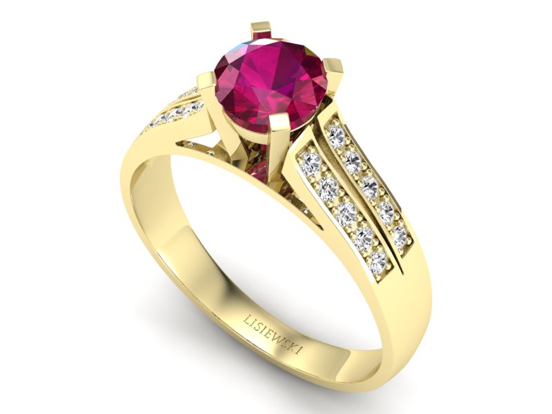 Pierścionek z rubinem i brylantami żółte złoto - p15011zr — zdjęcie 3