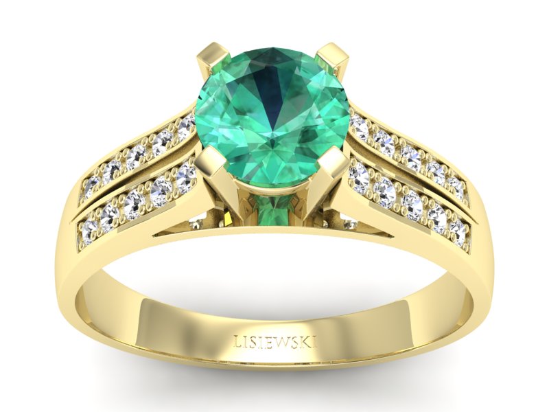 Złoty pierścionek ze szmaragdem z brylantami - p15011zsm