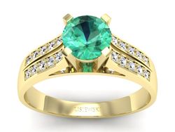 Złoty Pierścionek ze szmaragdem z brylantami - p15011zsm