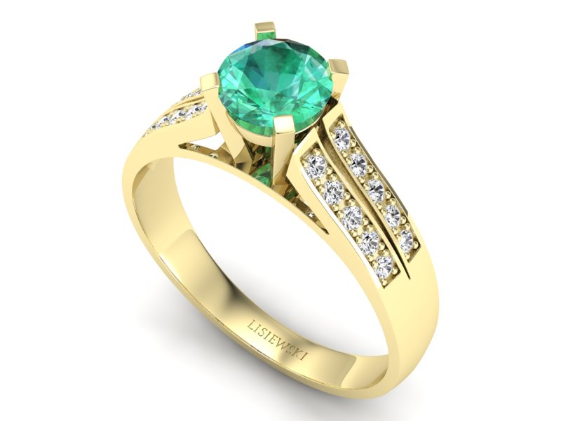 Złoty pierścionek ze szmaragdem z brylantami - p15011zsm — zdjęcie 3