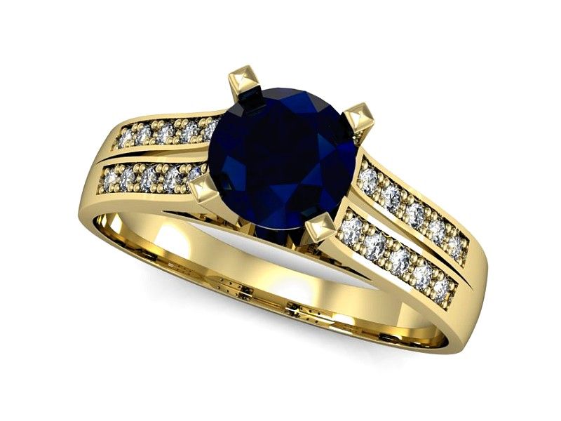 Złoty pierścionek z szafirem z brylantami złoto 585 - p15011zsz - 1