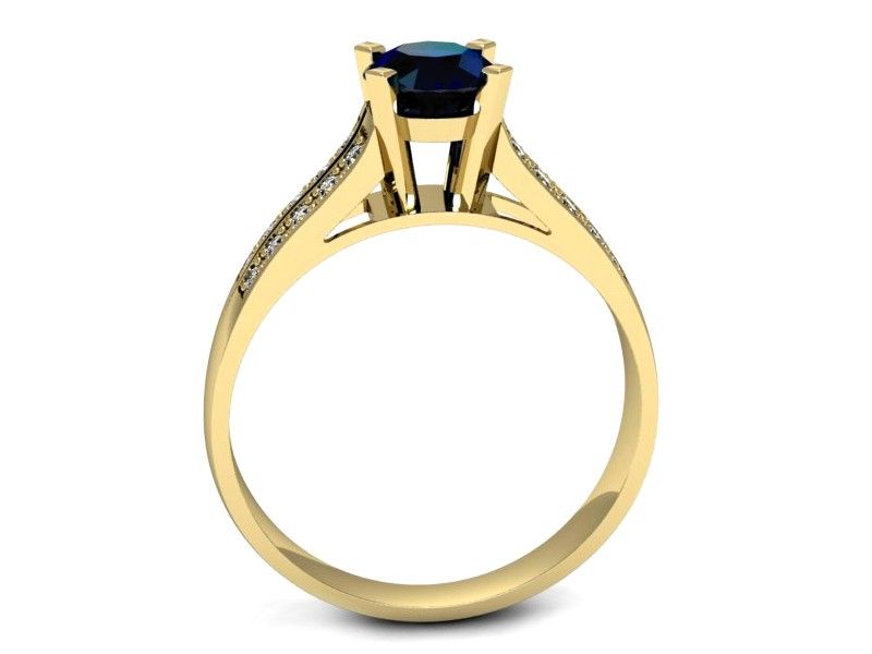 Złoty pierścionek z szafirem z brylantami złoto 585 - p15011zsz - 3