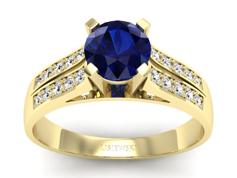 Złoty pierścionek z szafirem i brylantami - p15011zsz