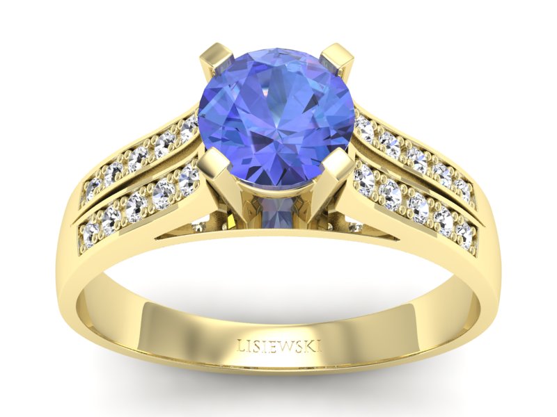 Pierścionek z tanzanitem i brylantami żółte złoto - p15011zt