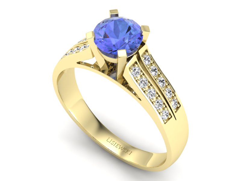 Pierścionek z tanzanitem i brylantami żółte złoto - p15011zt — zdjęcie 3
