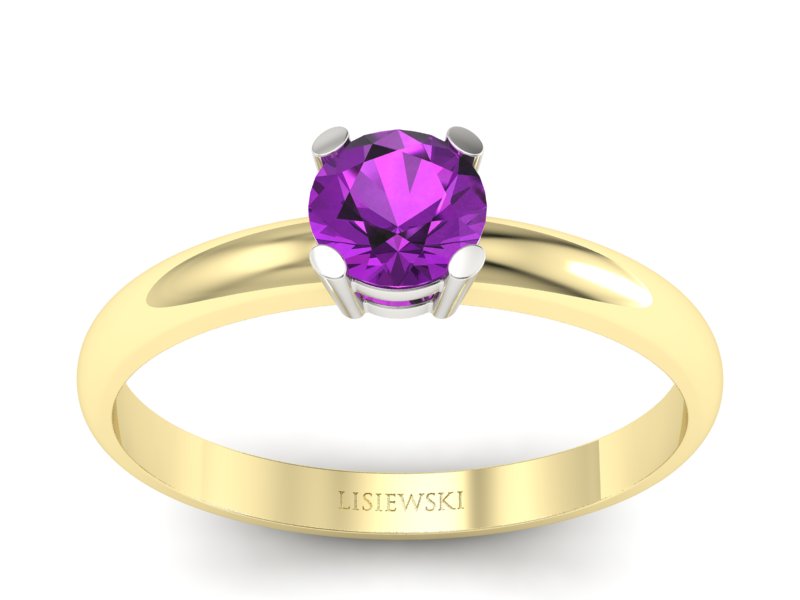 Pierścionek żółte i białe złoto z ametystem - p15013zbat