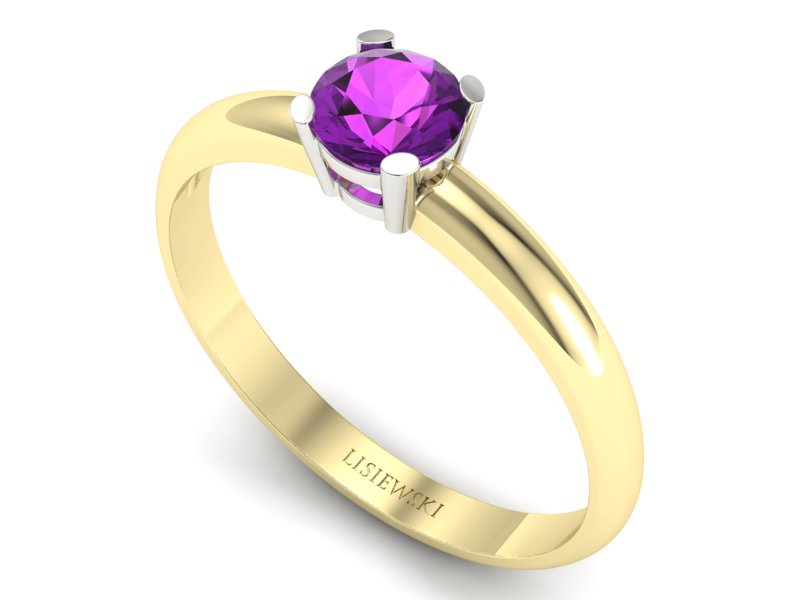 Pierścionek żółte i białe złoto z ametystem - p15013zbat — zdjęcie 3