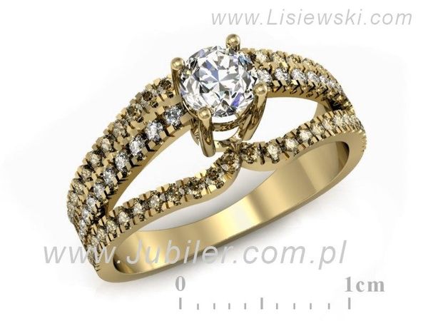 Złoty pierścionek z diamentami żółte złoto próba 585 — P15016zbr_SI_J