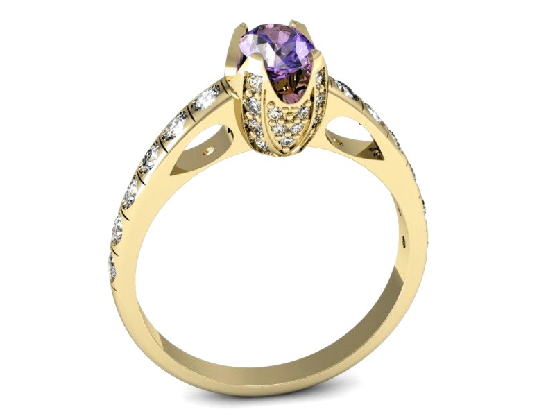 Złoty pierścionek z tanzanitem z brylantami - p15017zt — zdjęcie 3