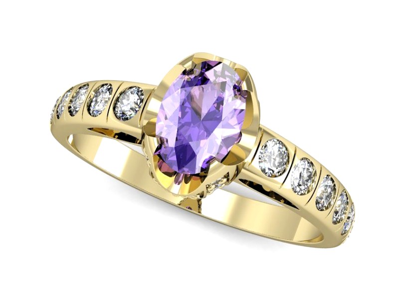 Złoty pierścionek z tanzanitem z brylantami - p15017zt