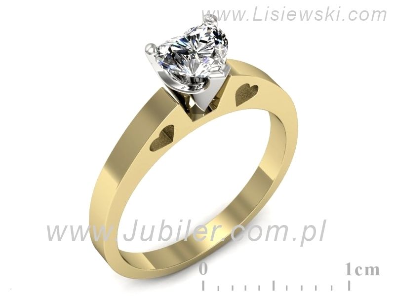 Pierścionek z diamentem w kształcie serca białe i żółte złoto - p15018zb
