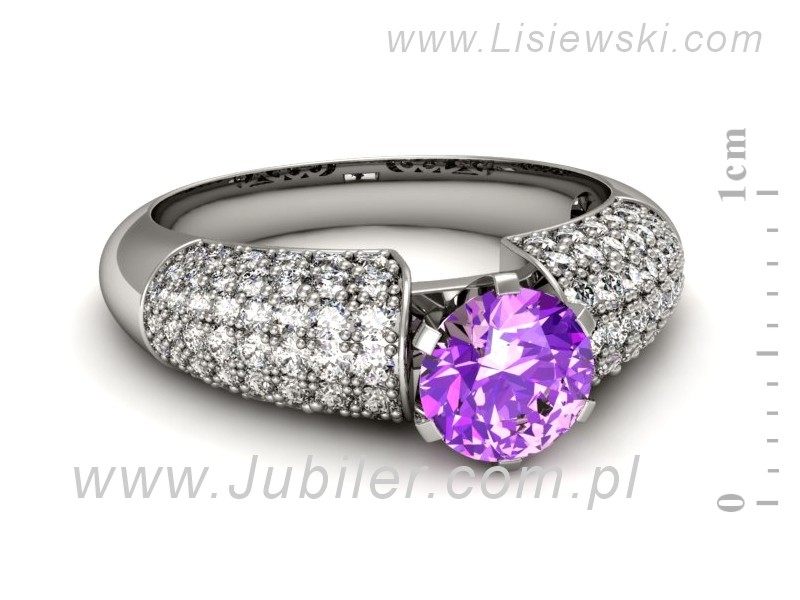 Złoty pierścionek z ametystem i brylantami - p15019bat — zdjęcie 2
