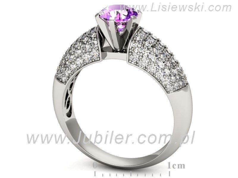 Złoty pierścionek z ametystem i brylantami - p15019bat — zdjęcie 3